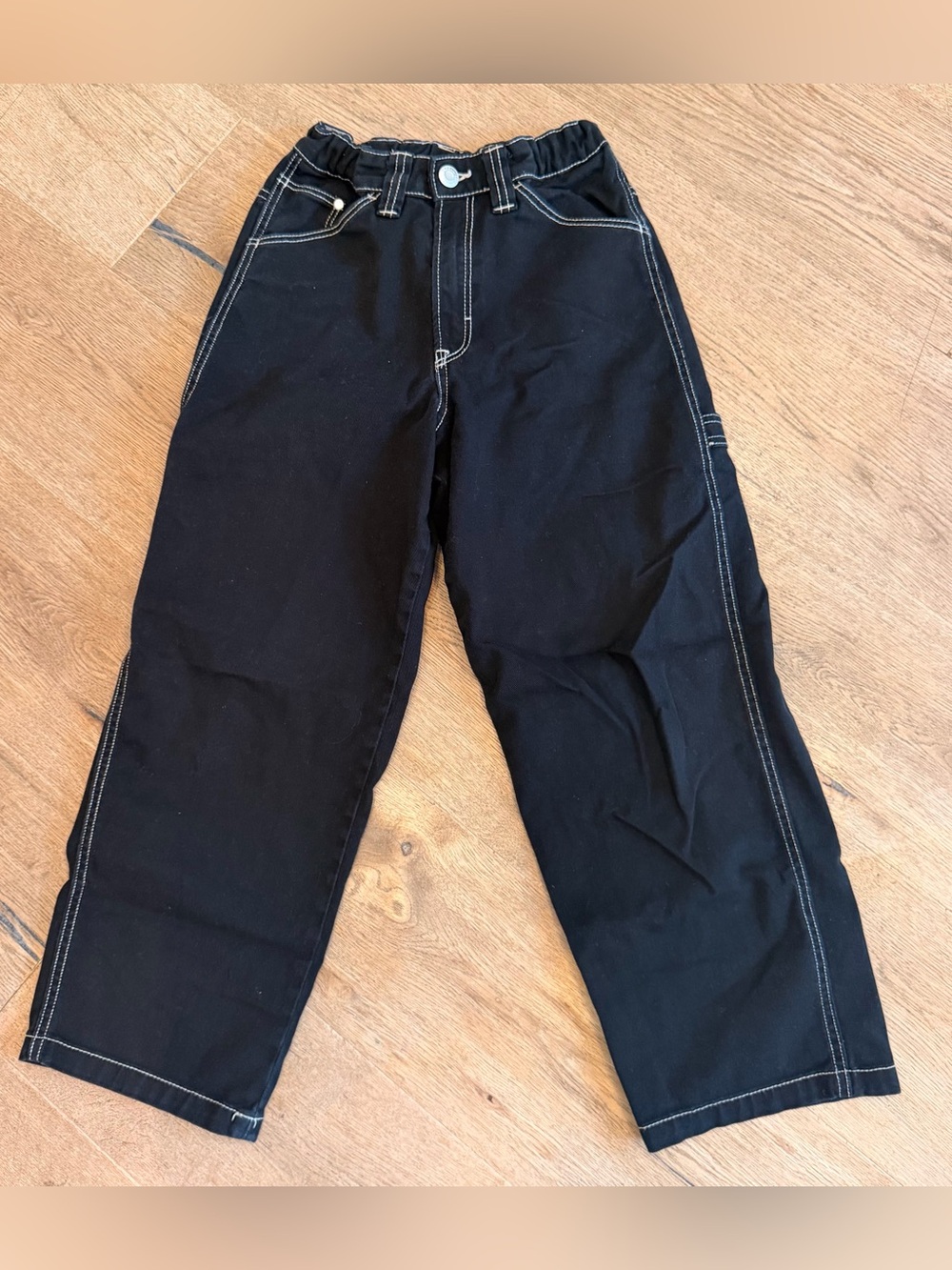 H&M boys Black carpenter wide leg Jeans with White Contrast Stitching